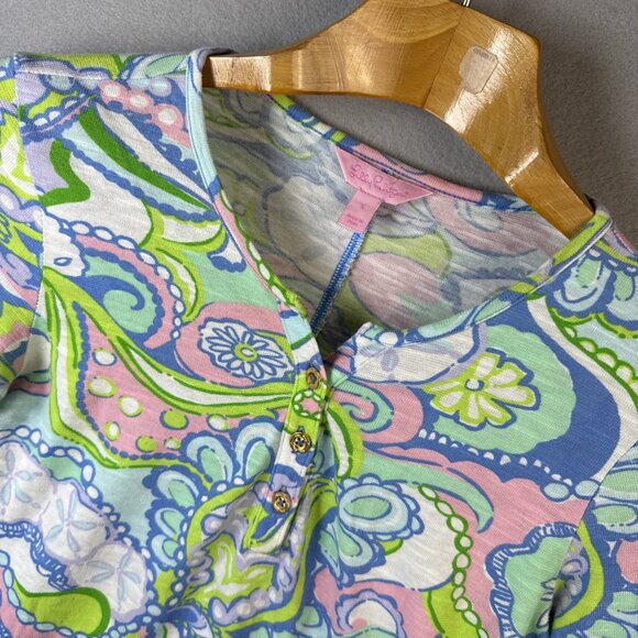Lilly Pulitzer Kirby Top 1/4 Button Up 3/4 Sleeve Cotton Size Small Made in Peru - Picture 1 of 11